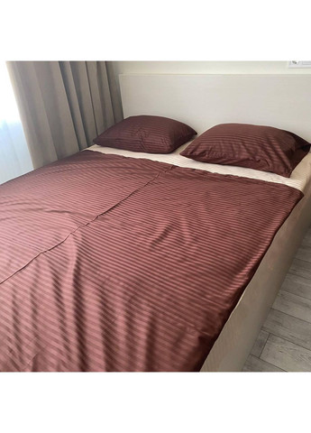 Постільна білизна з резинкою Шоколад + беж страйп сатин PREMIUM Полуторний розмір, наволочки 50/70 No Brand (364213522)