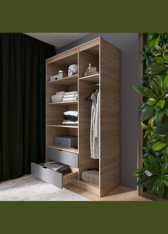 Шафа розпашна для одягу з висувними шухлядами (штанга - полиці) Сіті-1200 120,2х50х204,6 см (EVR-071127) Еверест (329296558)