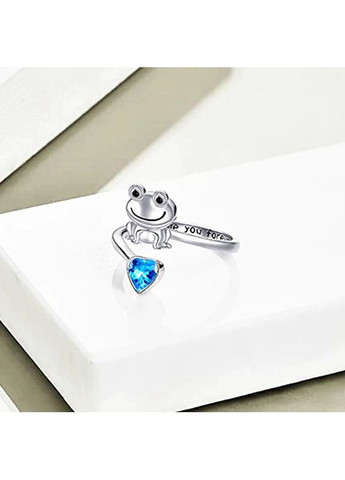 Серебристое кольцо «Лягушка» с зеленым сердцем фианитом и надписью «Люблю тебя навсегда», регулируемое AurumLux173 Fashion Jewelry (289717571)