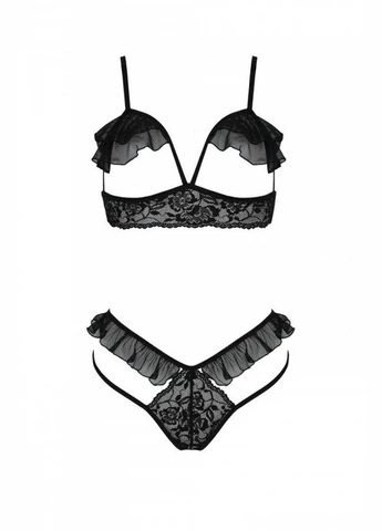Черный демисезонный комплект dolly set with open bra black Passion