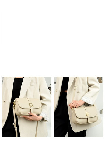 Жіноча шкіряна сумка з двома ремнями в комплекті молочна КиП (332612489)