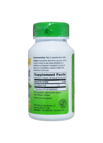 Чорний горіх, Black Walnut,, 500 мг, 100 капсул Nature's Way (366734419)