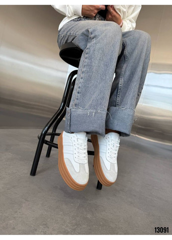 Білі кеди жіночі шкіряні з замшею, комбіновані No Brand