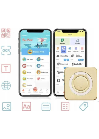 Портативний термопринтер бездротовий з Bluetooth, жовтий, 57×30 мм, термодрук без чорнил, для нотаток і етикеток China (361848890)