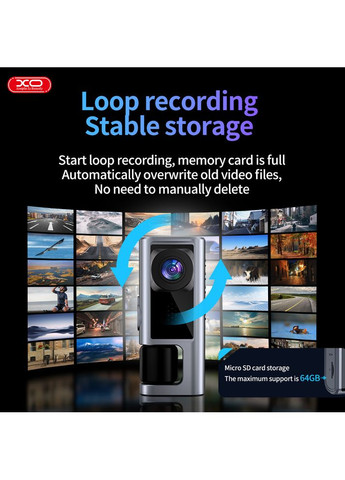 Автомобільний відеореєстратор XJ03 HD (1920x1080 пікселів) з камерою заднього огляду на присоску XO (355412613)