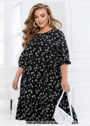 Черное кэжуал платье женское "комфортное и стильное" i-8640 черный, 52 Sofia
