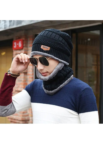 Набір чоловіча шапка Біні і шарф снуд зимові чорний (747) No Brand (363869597)