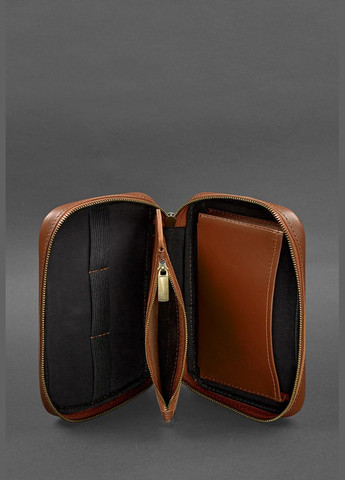 Кожаный дорожный органайзер для проводов, косметичка-несессер 7.0 светло-коричневый краст (A-027769) BlankNote (329743079)