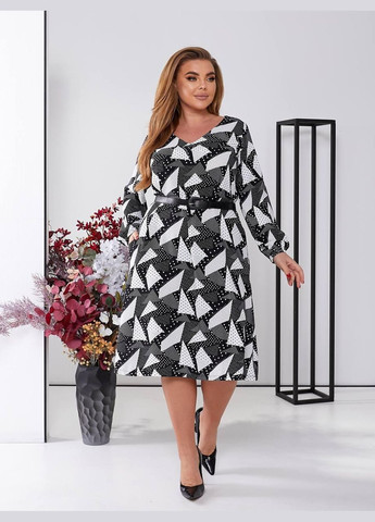 Чорно-білий кежуал сукня жіноча "креативний шик" з довгим рукавом sf-255 чорно-білий, 50-52 Sofia з геометричним візерунком