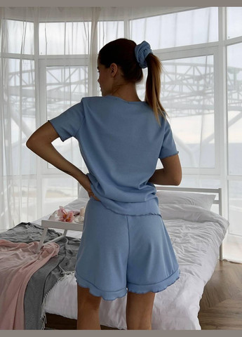 Блакитна всесезон піжама жіноча комплект шорти футболка резинка для волосся футболка + шорти JUGO m523