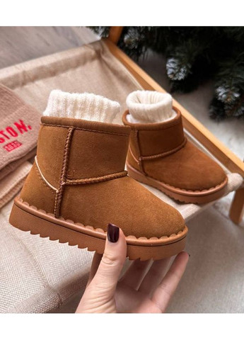 Цветные зимние угги детские змние fn эко-нубук коричневые No Brand