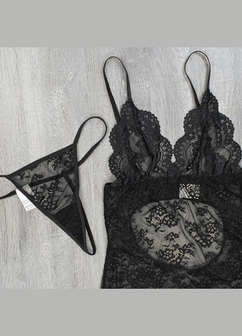 Облягаючий довгий пеньюар із квіткового мережива з трусиками-стрінгами No Brand Пеньюар + трусики (315348971)