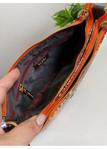 Яскрава жіноча крос-боді Туреччина помаранчева з шоколадом, натуральна шкіра рептилія, три відділи, ремінь в комплекті Karya (361147665)