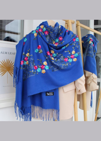 Кашемировый шарф с шелковой вышивкой "Магия природы" в синем цвете 134013 Cashmere (325878582)