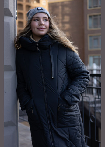 Чорне зимнє Жіноче довге зимове пальто великих розмірів 502852 Delfy