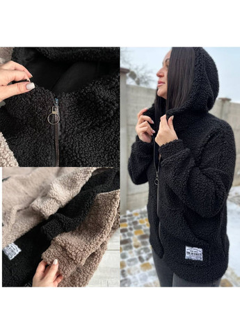 Чорна куртка тедді без підкладка,з капюшоном,на блискавці,туреччина Україна