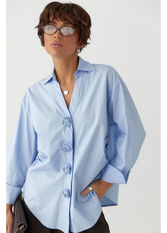 Голубой классическая рубашка однотонная Lurex