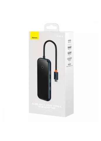 USB-хаб AcmeJoy 5-Port Type-C HUB Adapter(Type-C to USB3.0*2+USB2.0*1+Type-C PD&Data *1+RJ45*1)Dark Gray Baseus (337311185)
