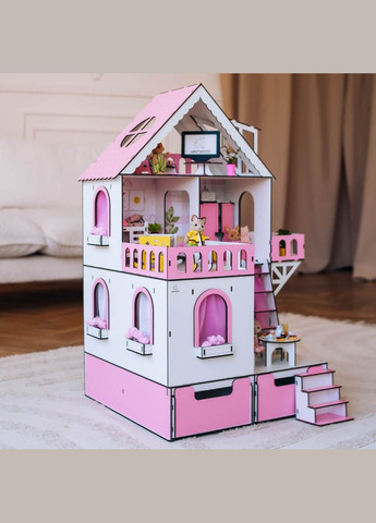Кукольный домик Мини коттедж с органайзером с мебелью гостинная розовый (kdl001op) NestWood (311300752)