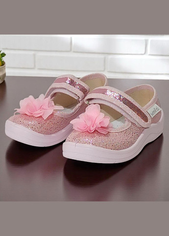 Розовые ортопедические закрытые тапочки на липучке сменка в садик для девочки валди Waldi с бантом, с цветами