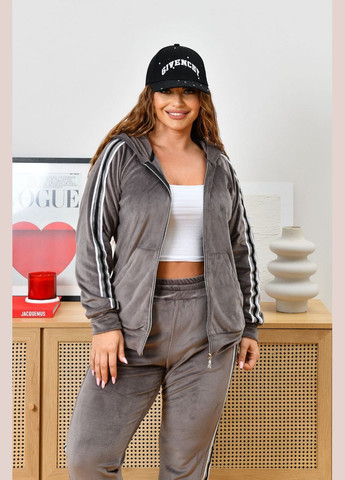 Женский велюровый костюм на меху больших размеров с бежевыми лампасами. You Best (303106984)