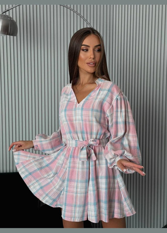 Розовое повседневный, кэжуал женское платье в клеточку а-силуэт Style Point в клетку