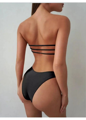 Чорний літній купальник опіум, модний молодіжний чорний купальник бюст бандо на резинці v-подібні трусики висока посадка балконет, роздільний No Brand Купальник Опіум чорний