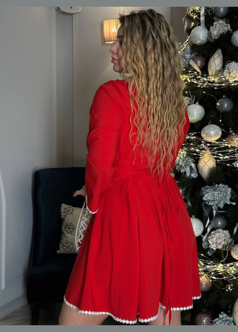 Красное праздничный, повседневный, кэжуал, вечернее платье мини с кружевом а-силуэт Україна однотонное