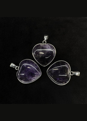 Кулон из натурального камня Аметист сердце в серебристой оправе d-35х26х9мм+- No Brand підвіска (304426634)