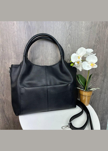 Класична жіноча сумка з екошкіри з плечовим ременем чорна (sku_1686) No Brand (330576529)