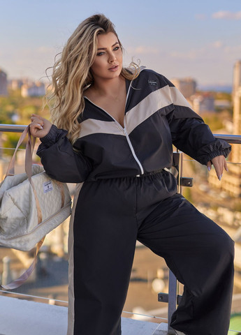 Костюм женский спортивный оверсайз из плащевки (спортивная кофта + джоггеры) No Brand (332111861)