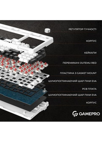 Клавіатура (MK170W) GAMEPRO MK170W Hot-Swap Red Swich RGB USB UA White (316223096)