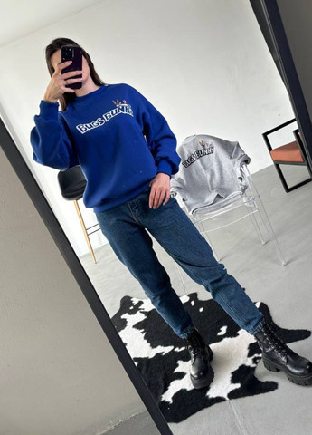 Синий базовый свитшот с надписью Україна надпись (328214003)