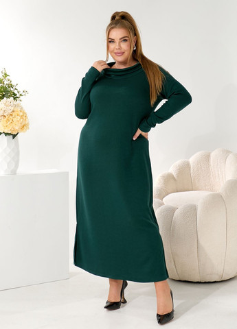 Зеленое повседневный, кэжуал платье-водолазка ангоровое с длинными рукавами силуэтная, платье-водолазка No Brand однотонное