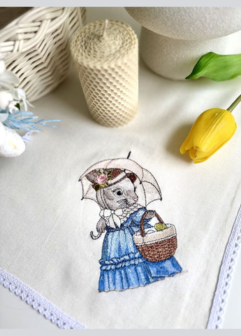 Набір 2 шт лляних великодніх серветок з вишивкою пасхальний рушник на кошик TobiSobi з кроликом TS00006 Figasse (333023794)