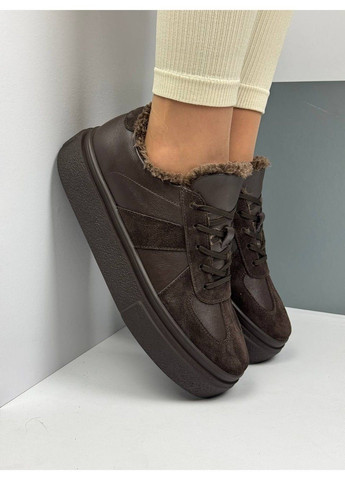 488 Кросовки Зимние Коричневые Кожа с Замшей утепленные No Brand коричневые зима (367960236)