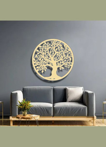 Панно 3D декоративное с объемом 15 мм для стен, Дерево круглое с птицами 60 х 60 см ванильное Декоинт (276708533)