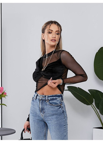 Базовий лонгслів із велюру та сітки — ЗАМІР В ОПИСІ DK/DL Мода без кордонів (369899573)