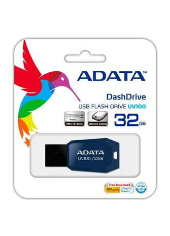USB флэш-накопитель 32GB DashDrive UV100 Blue USB 2.0 (AUV100-32G-RBL) ADATA (362305265)