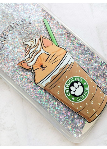 Чехол с плавающими серебряными блестками на Samsung Galaxy A35 Капучино котик (принт 97) Creative (362025549)