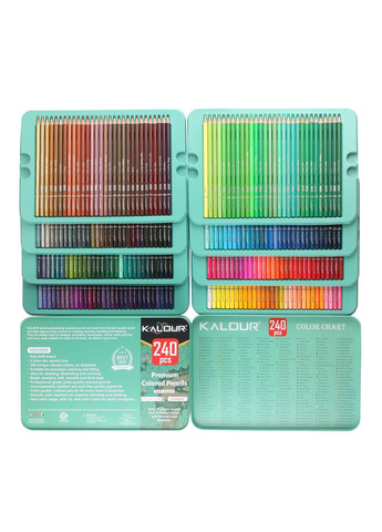 Премиум-набор цветных карандашей 240 цветов в металлической коробке KALOUR (322650531)