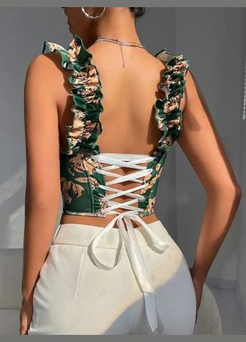 Корсет з квітковим принтом рюшами та підтримкою блакитний 522 No Brand (350886008)