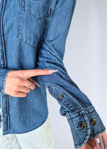 Синяя повседневный рубашка однотонная No Brand