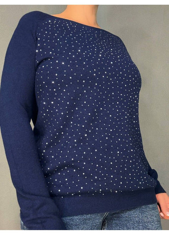 Темно-синий демисезонный джемпер женский 9067 тонкий свитер россыпь камней Accorddream