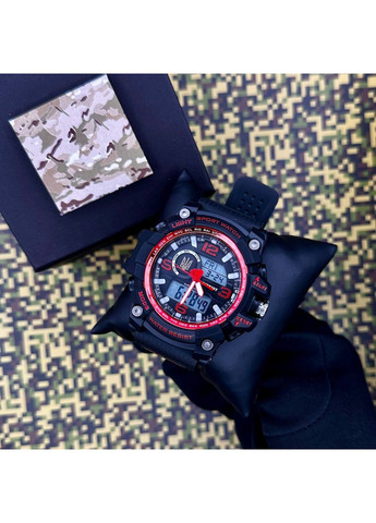 Наручний спортивний годинник з тризубом чорний і червоний будильник календар секундомір ProDobro (367266940)
