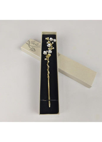 Паличка-шпилька для волосся Літні квіти в чорній подарунковій коробці золотиста No Brand (362135505)