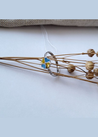 Кольцо серебряное женское колечко Цветок желтая и голубая эмаль 17.5 разм серебро 925 пробы Родиров 81149э No Brand (306741915)