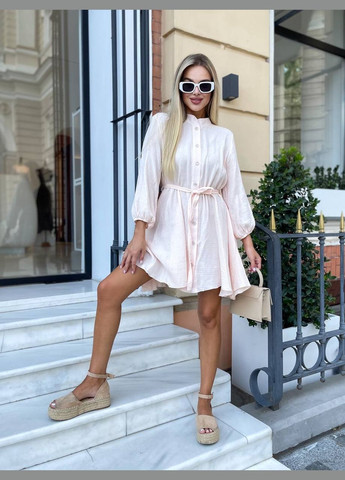 Светло-розовое повседневный, коктейльное, пляжное, кэжуал легкое платье из натурального муслина Vakko однотонное