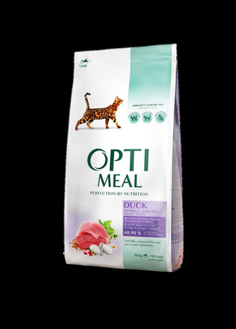 Сухий корм для дорослих кішок для виведення шерсті Качка 10 кг ОПТИМИЛ Optimeal (278307864)
