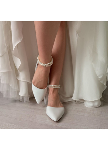 Жіночі жіночі балетки весільні шкіряні з ремінцем з перлами та брошкою перли (знімається) - б-0003-6 | білі однотонні брошка штучна шкіра (356117130)